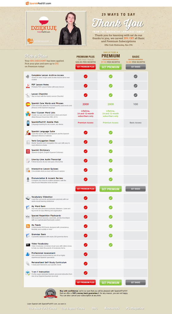 Top 10 Thank You Page Examples To Learn Lead Nurturing Spanishpod101_thank_you_page