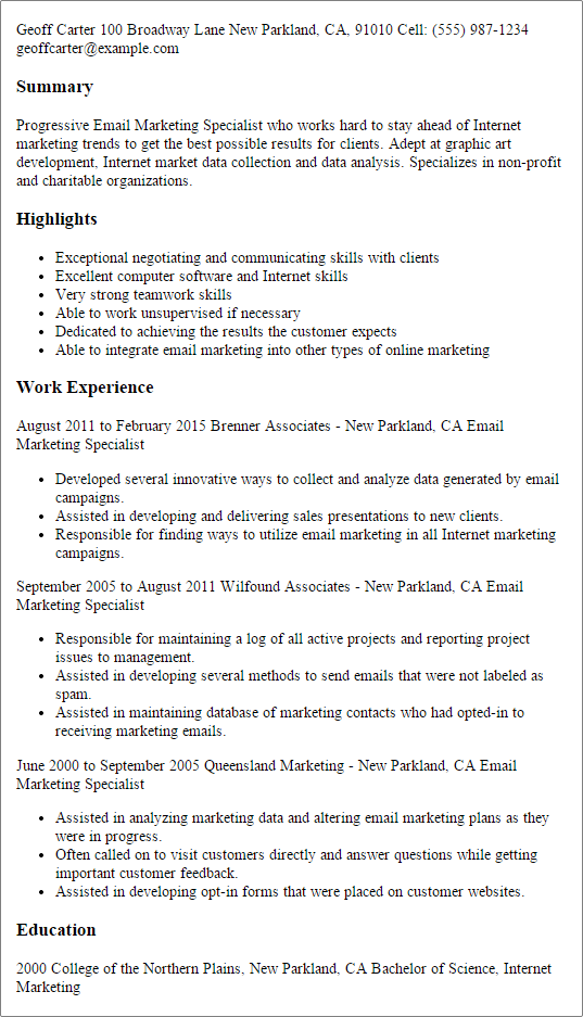 How To Write An Email Marketing Resume That Hrs Choose | Email Marketing Resume Sample Email marketing resume sample