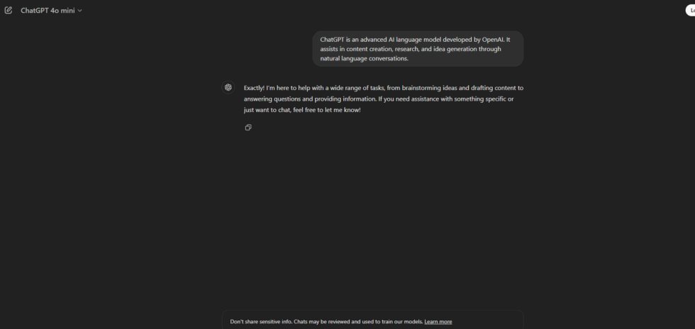 Chatgpt: Ai-Powered Conversational Writing Tool Chatgpt interface showing conversation with ai assistant on dark background