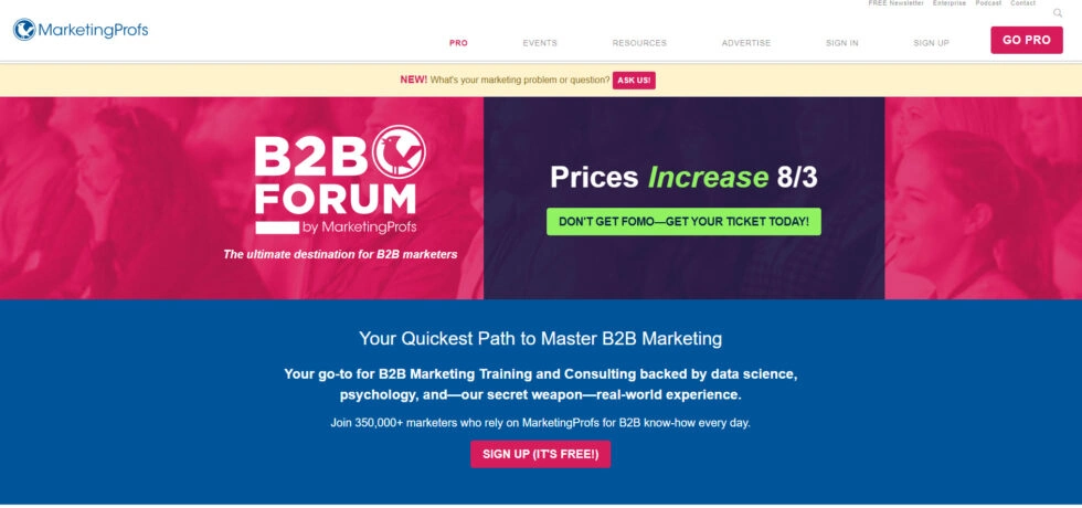 Marketingprofs B2B Forum: Master B2B Marketing Training And Consulting Marketingprofs homepage featuring b2b forum event and b2b marketing training offerings