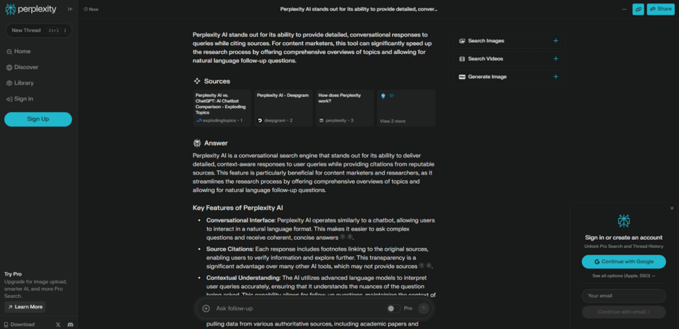 Perplexity Ai Interface Showing Query Response, Source Citations, And Key Features Perplexity ai interface showing query response, source citations, and key features