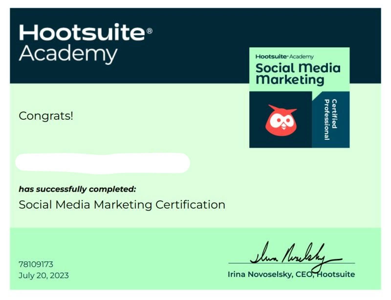 Hootsuite Academy Social Media Marketing Certification Hootsuite academy certificate for social media marketing certification with owl logo